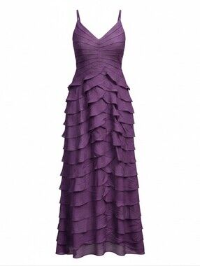 ADRIANNA PAPELL OCCASIONS | Glam Luxe Purple Tiered Ruffle Formal Maxi Gown | 16
